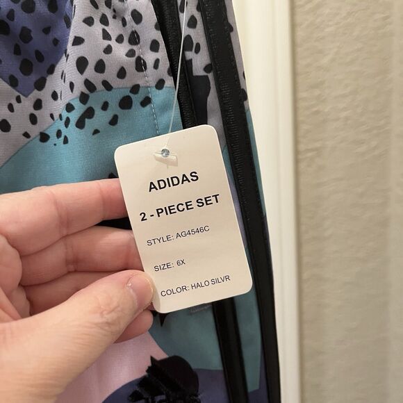 Adidas All Over Print Tricot Gray Purple Pink Joggers Pull On Pants Girls Size 6 - Picture 5 of 9